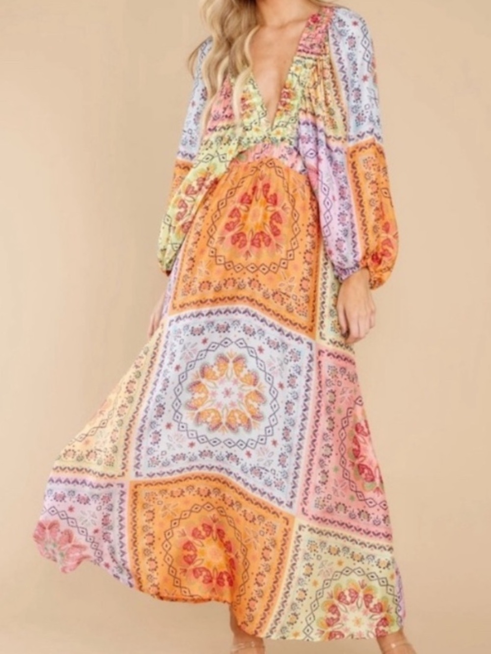 Sundress Revolve Tiya Maxi Boho Hippie Patchwork Dress XL / XXL Modal/Viscose.